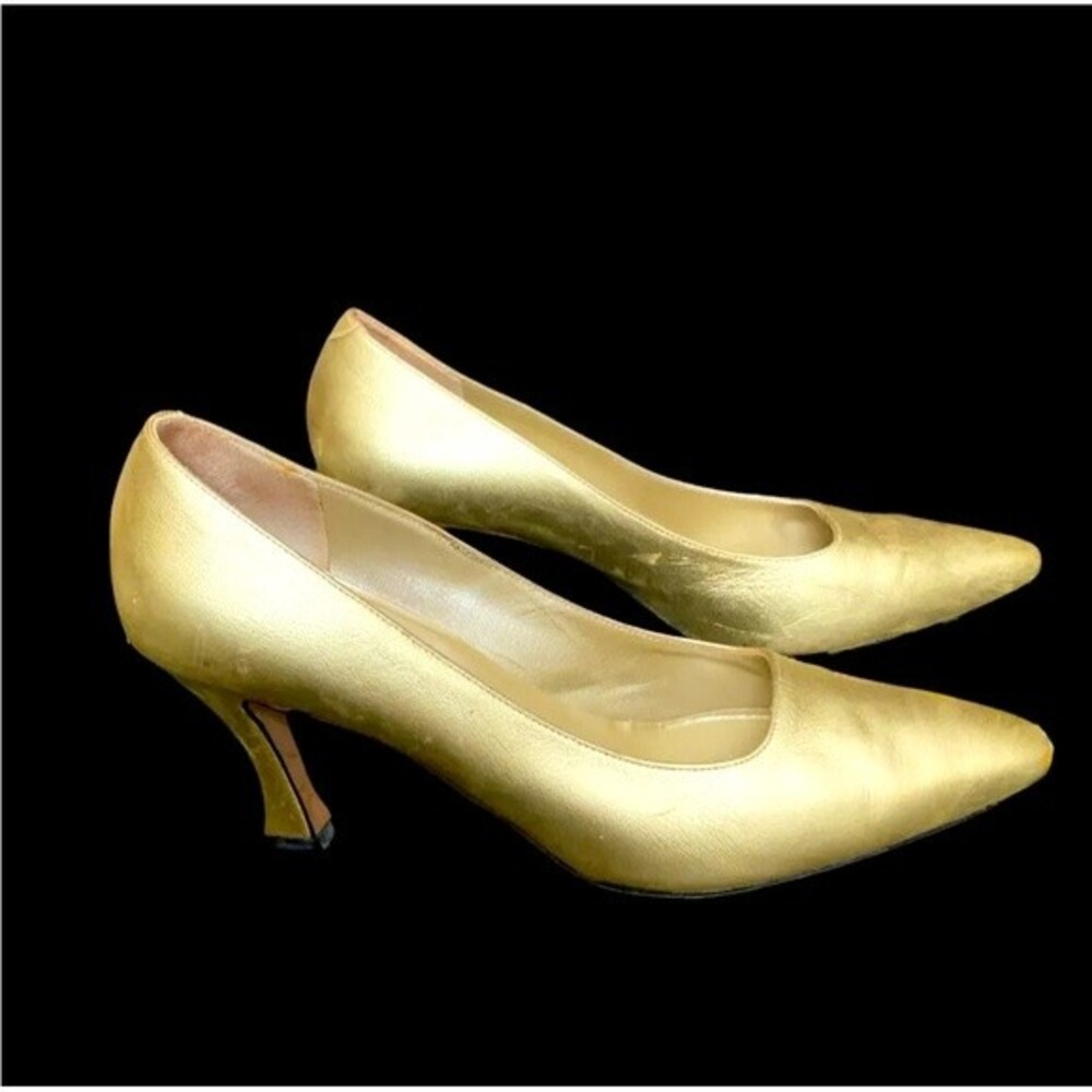 Anne Klein Heels Gold Leather Shoes Made In Italy Size 8 M